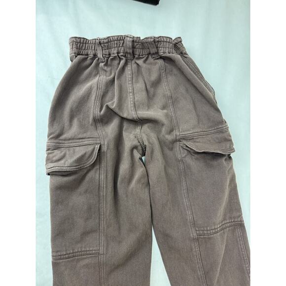 Grunge Pacsun Elastic Waist Cargo Utility Pants Brown Snap Button Small Pockets - Picture 10 of 10